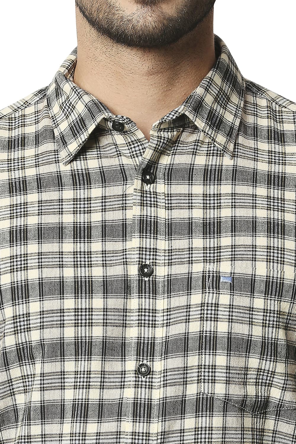 BASICS SLIM FIT COTTON JUTE CHECKS SHIRT