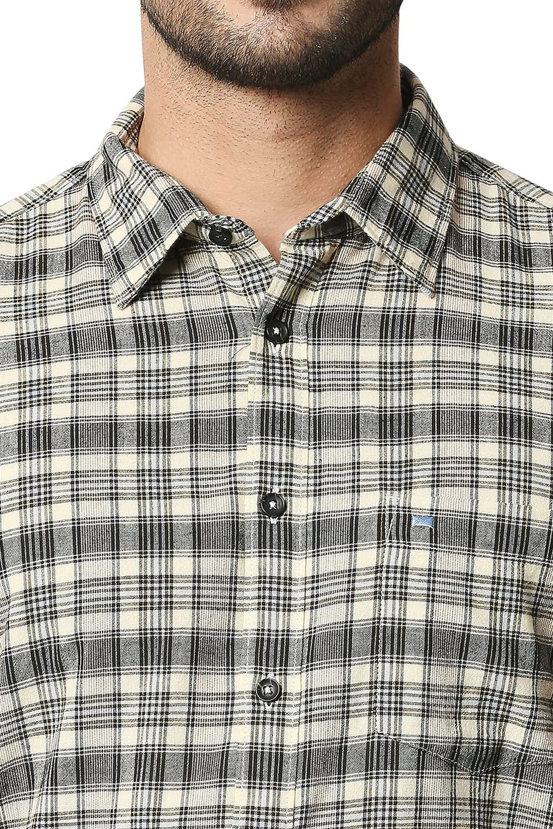 BASICS SLIM FIT COTTON JUTE CHECKS SHIRT