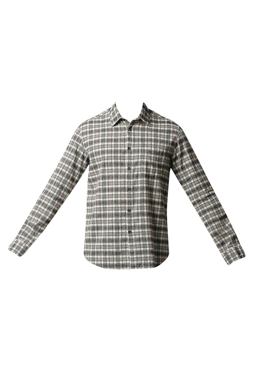 BASICS SLIM FIT BEIGE AFTERGLOW COTTON JUTE CHECKS SHIRT