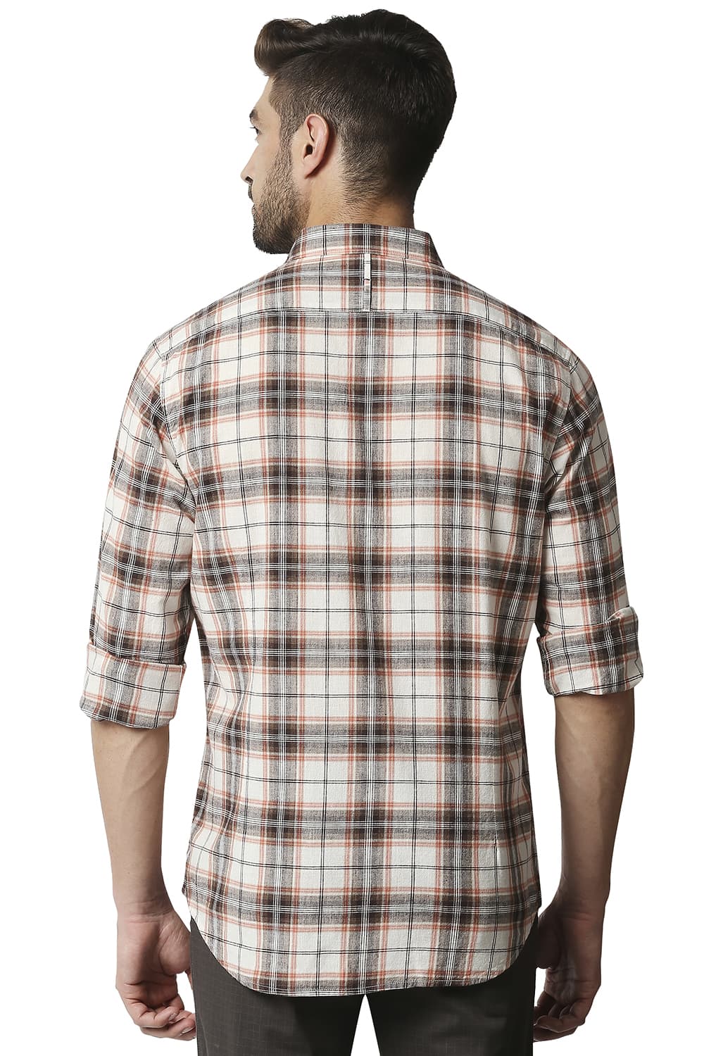 BASICS SLIM FIT COTTON JUTE CHECKS SHIRT