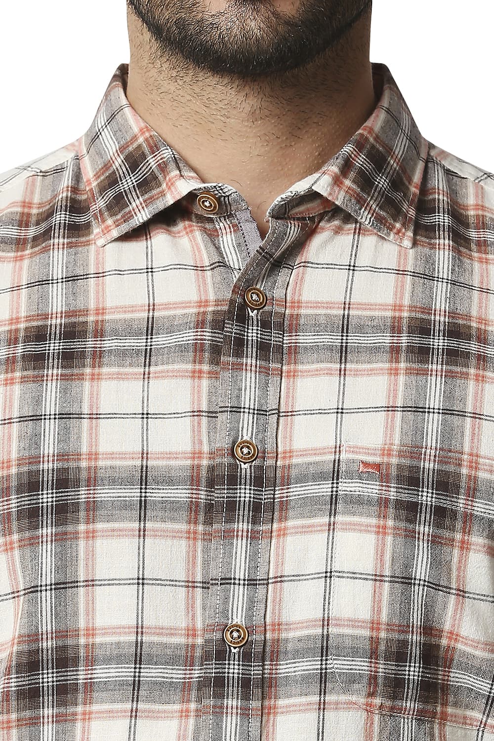 BASICS SLIM FIT COTTON JUTE CHECKS SHIRT