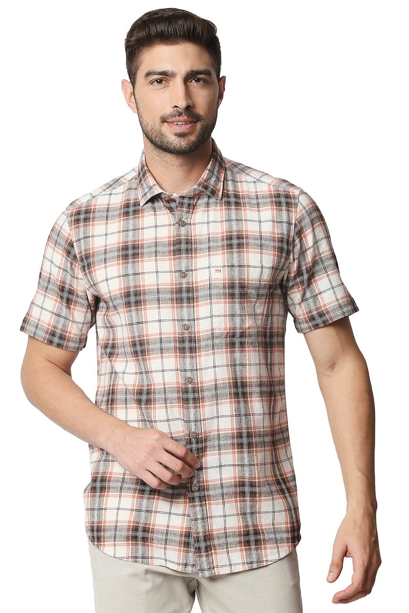 BASICS SLIM FIT COTTON JUTE CHECKS SHIRT