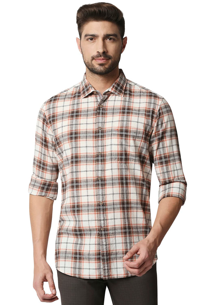 BASICS SLIM FIT COTTON JUTE CHECKS SHIRT