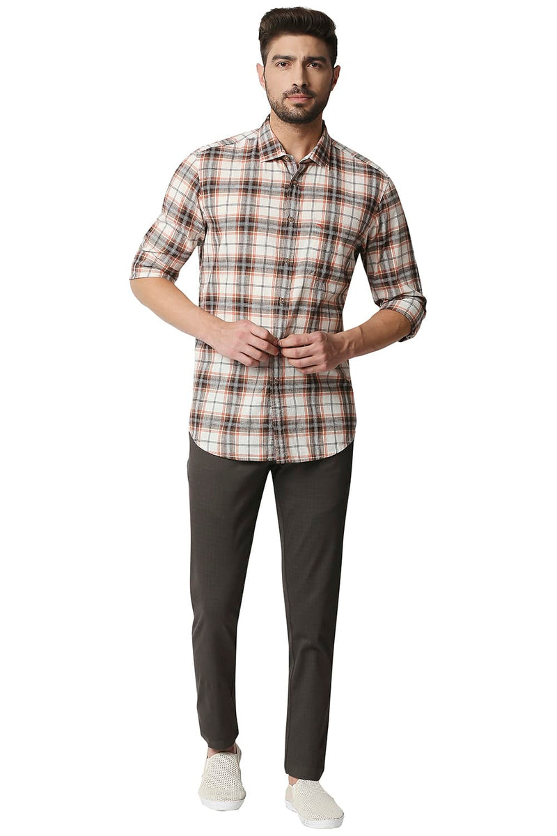 BASICS SLIM FIT COTTON JUTE CHECKS SHIRT