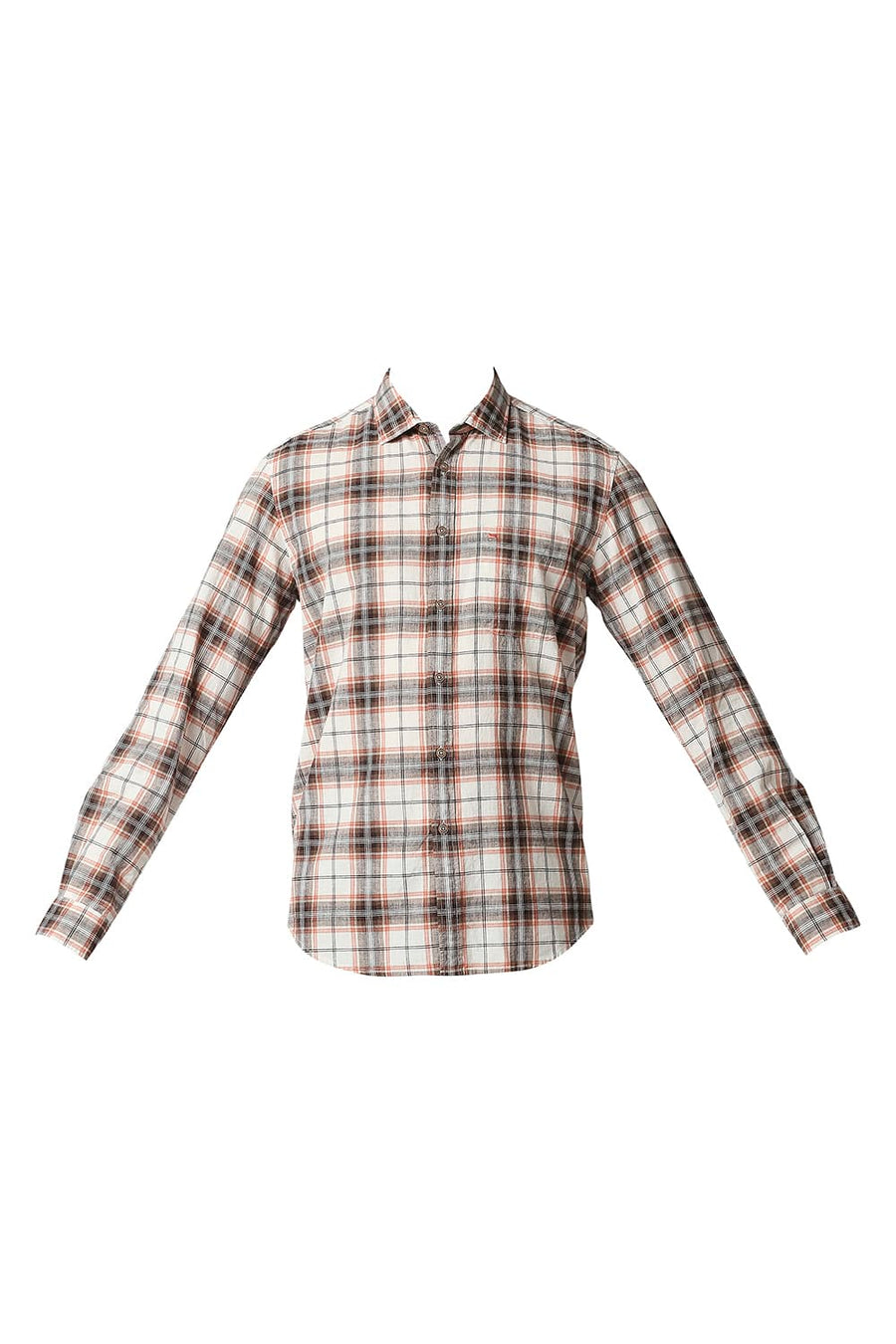 BASICS SLIM FIT BRUNETTE BROWN COTTON JUTE CHECKS SHIRT