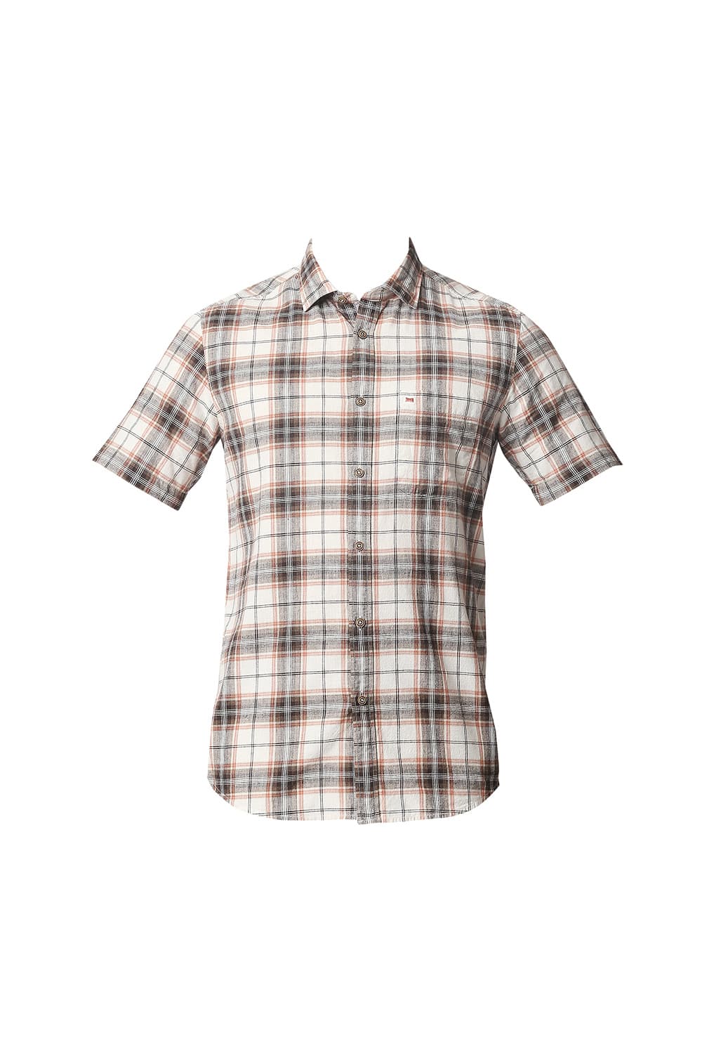 BASICS SLIM FIT COTTON JUTE CHECKS HALFSLEEVES SHIRT