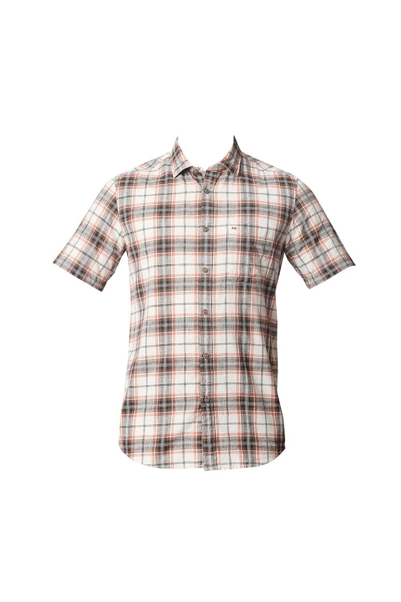 BASICS SLIM FIT COTTON JUTE CHECKS HALFSLEEVES SHIRT