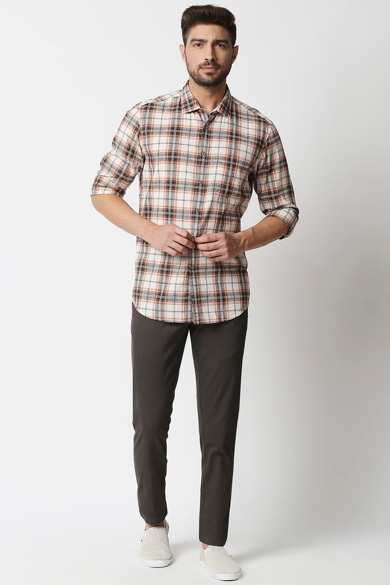 Slim Fit Cotton Jute Checks Shirt