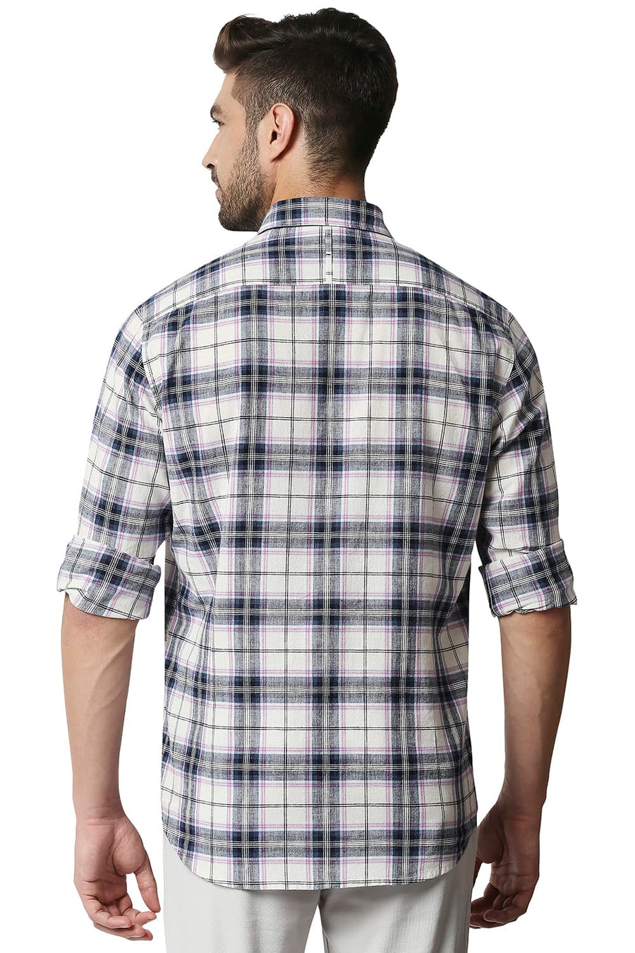 BASICS SLIM FIT INSIGNIA BLUE COTTON JUTE CHECKS SHIRT
