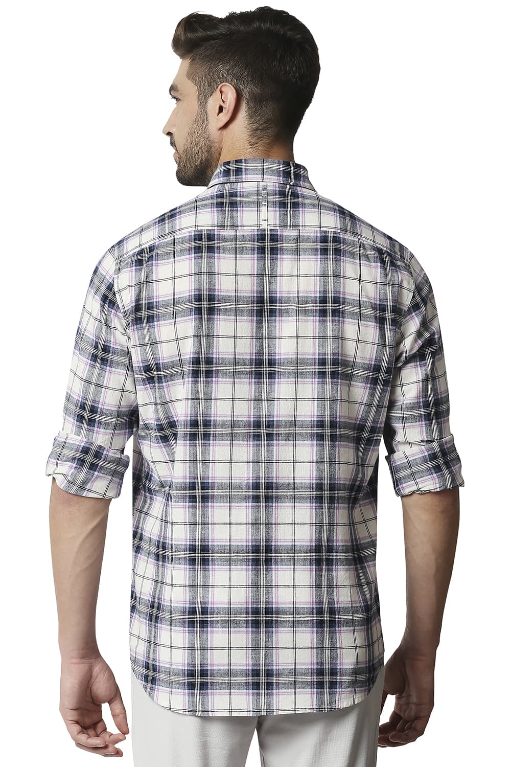 BASICS SLIM FIT COTTON JUTE CHECKS SHIRT