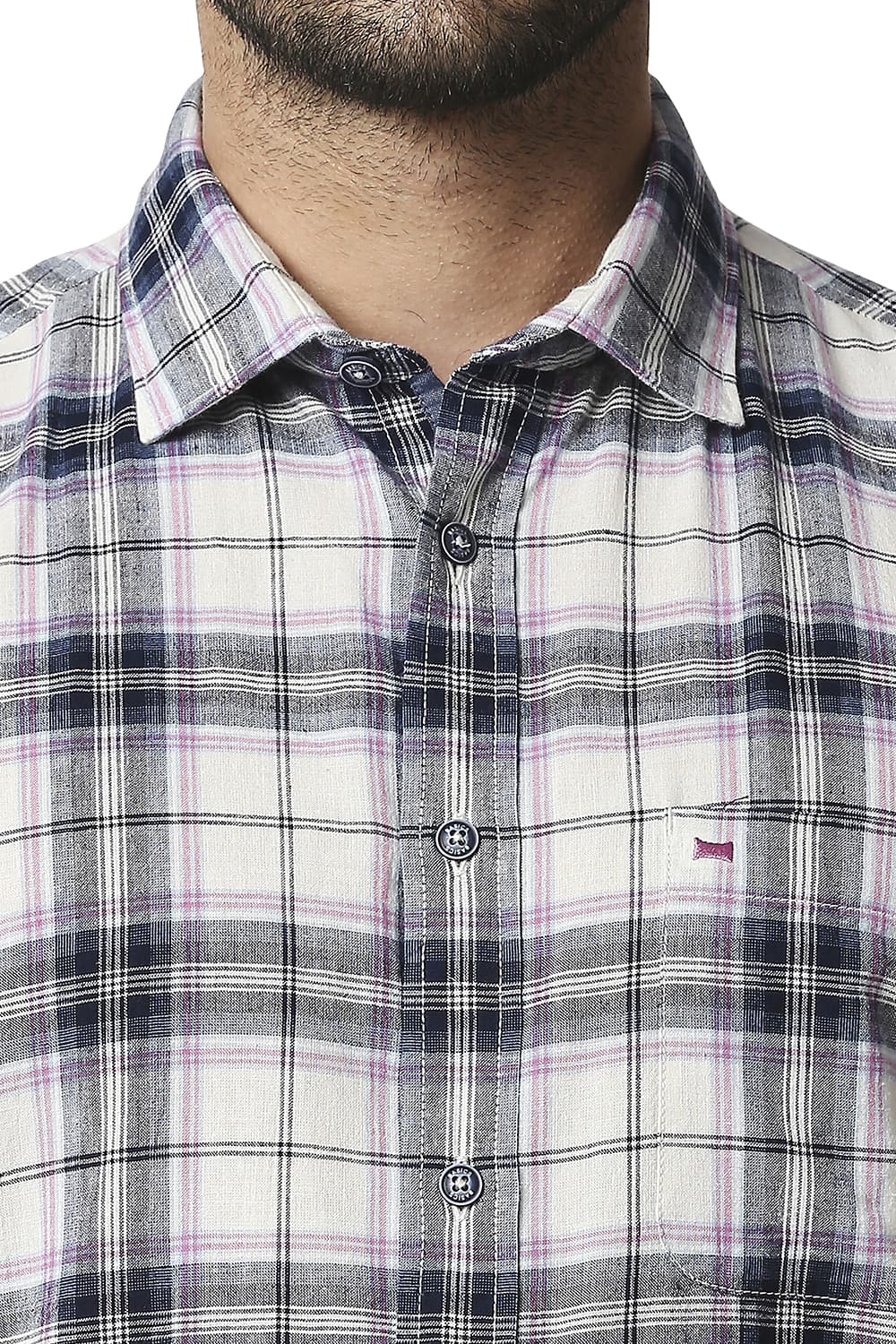 BASICS SLIM FIT COTTON JUTE CHECKS SHIRT