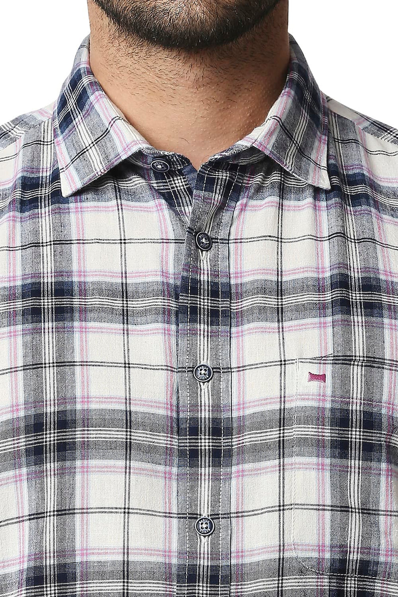 BASICS SLIM FIT COTTON JUTE CHECKS SHIRT