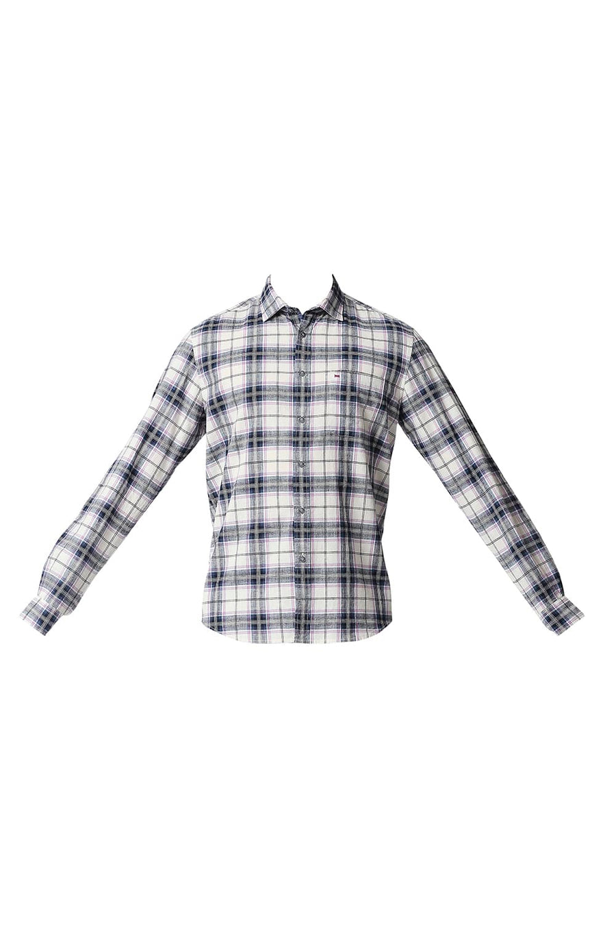 BASICS SLIM FIT INSIGNIA BLUE COTTON JUTE CHECKS SHIRT