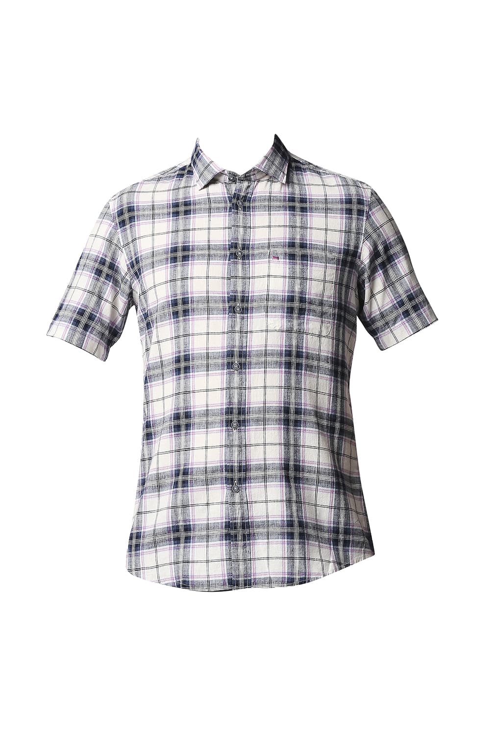 BASICS SLIM FIT COTTON JUTE CHECKS HALFSLEEVES SHIRT