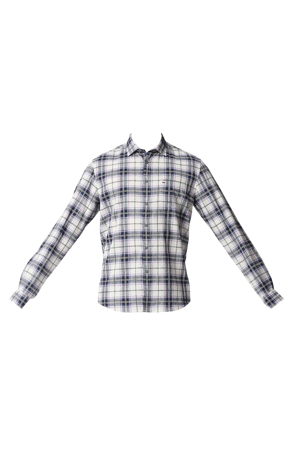 BASICS SLIM FIT COTTON JUTE CHECKS SHIRT