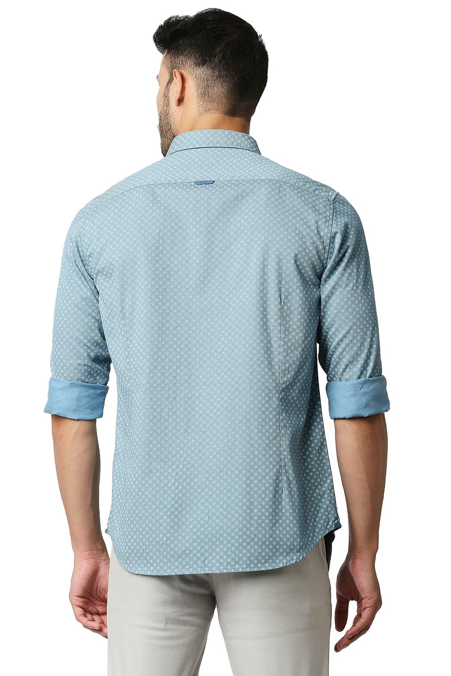 BASICS SLIM FIT ADRIATIC BLUE DOBBY PRINTED SHIRT