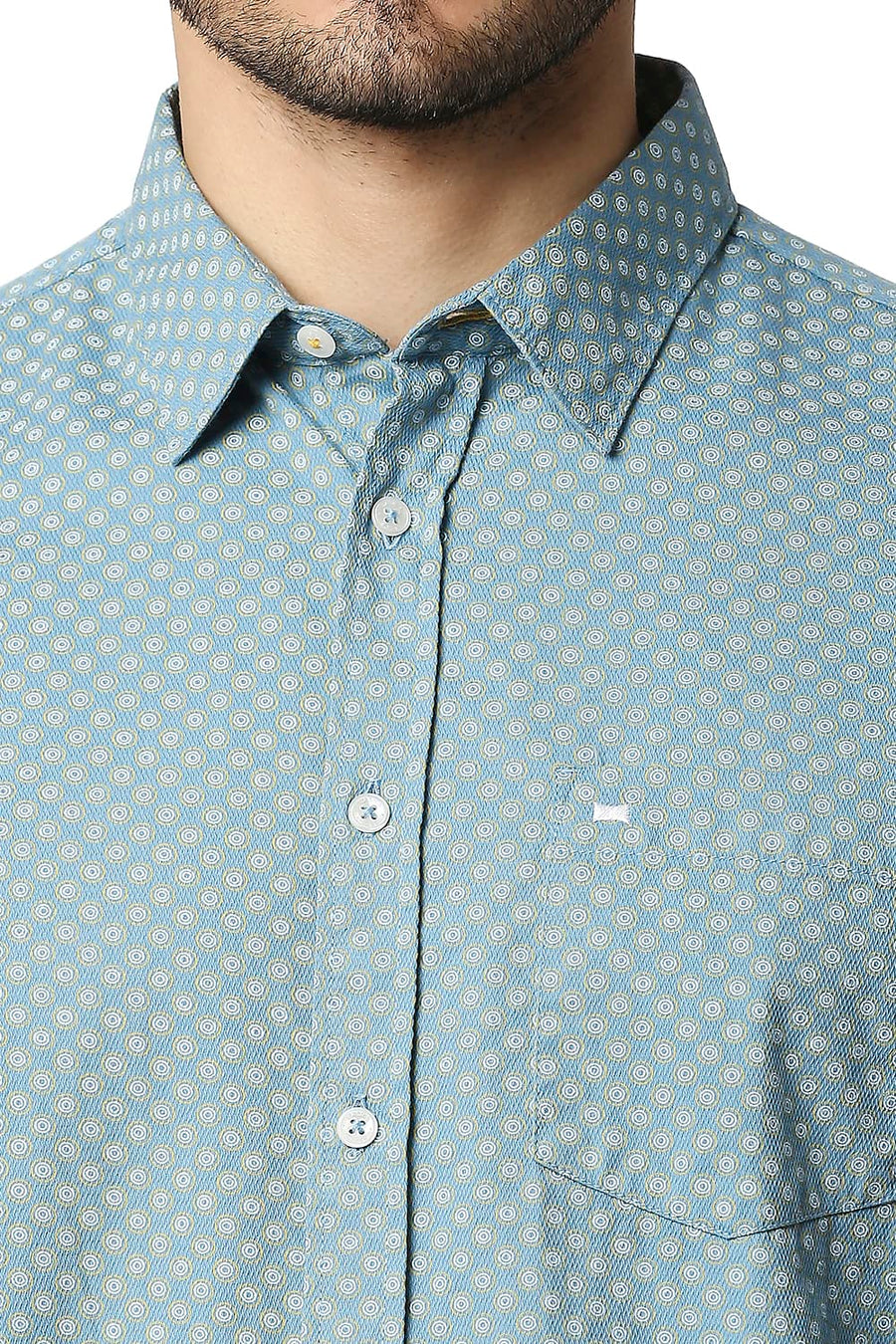 BASICS SLIM FIT ADRIATIC BLUE DOBBY PRINTED SHIRT