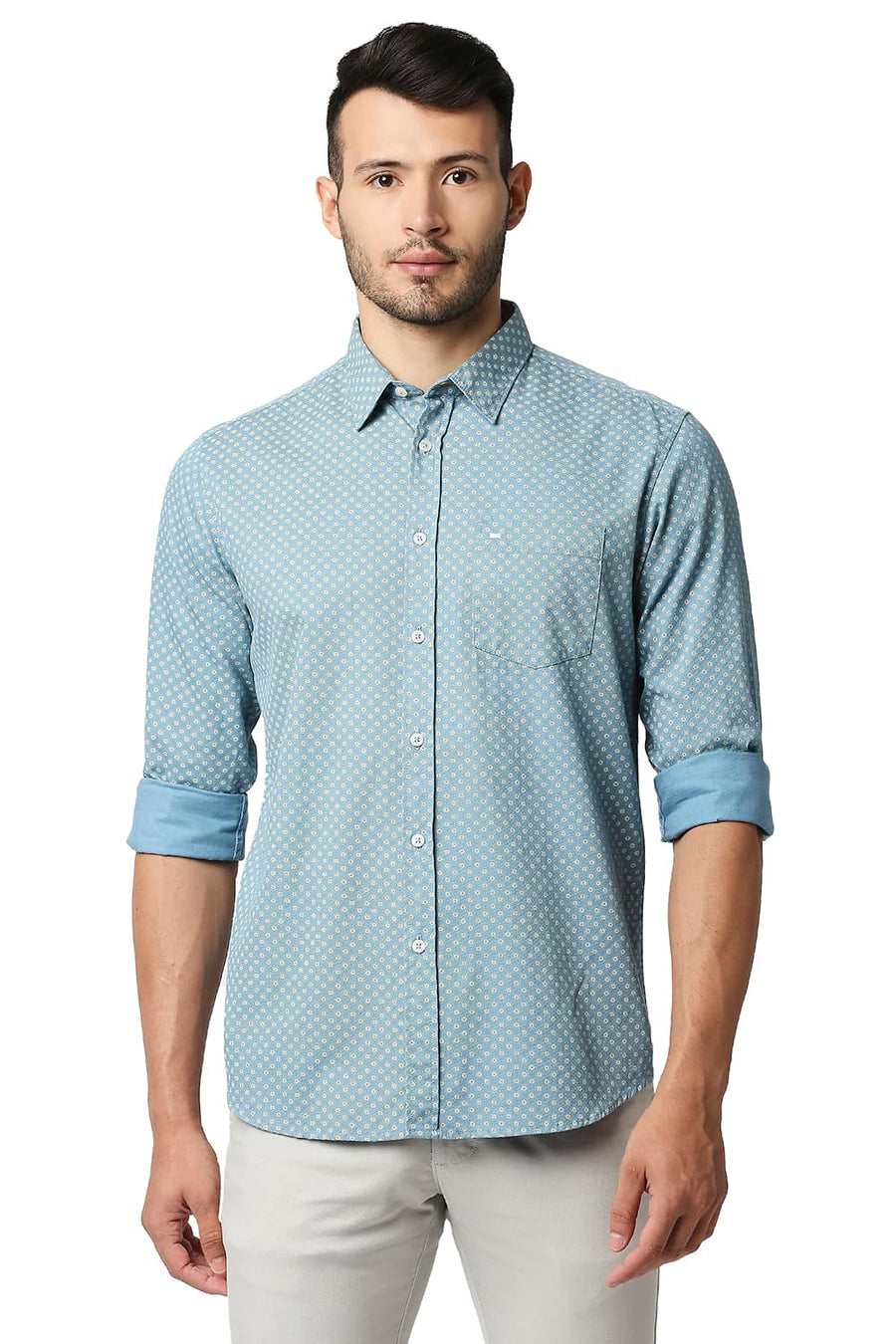 BASICS SLIM FIT ADRIATIC BLUE DOBBY PRINTED SHIRT