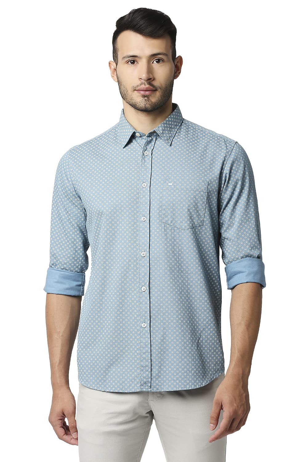 BASICS SLIM FIT DOBBY PRINTED SHIRT