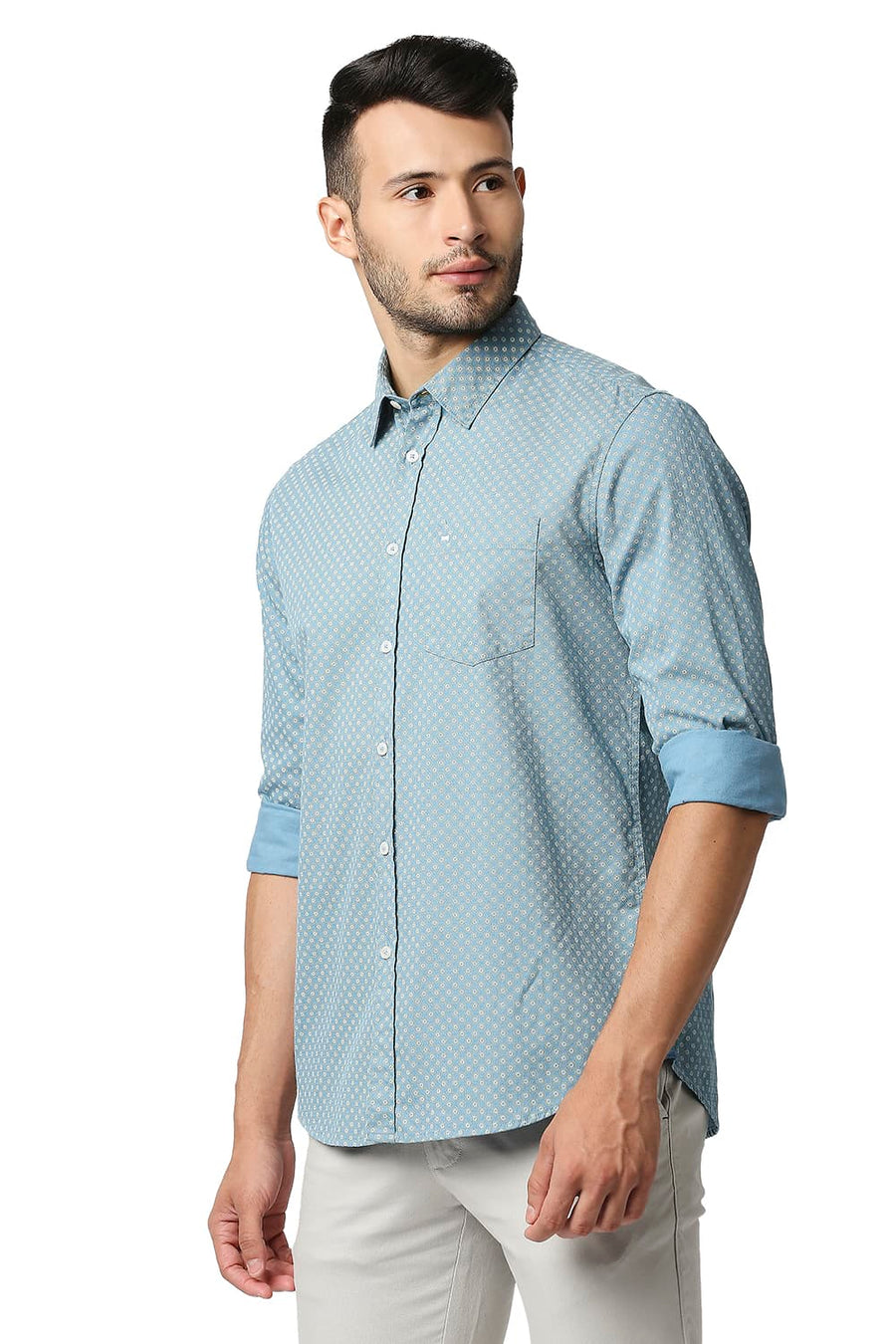 BASICS SLIM FIT ADRIATIC BLUE DOBBY PRINTED SHIRT