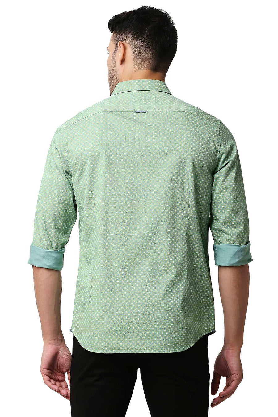 BASICS SLIM FIT GRANITE GREEN DOBBY PRINTED SHIRT