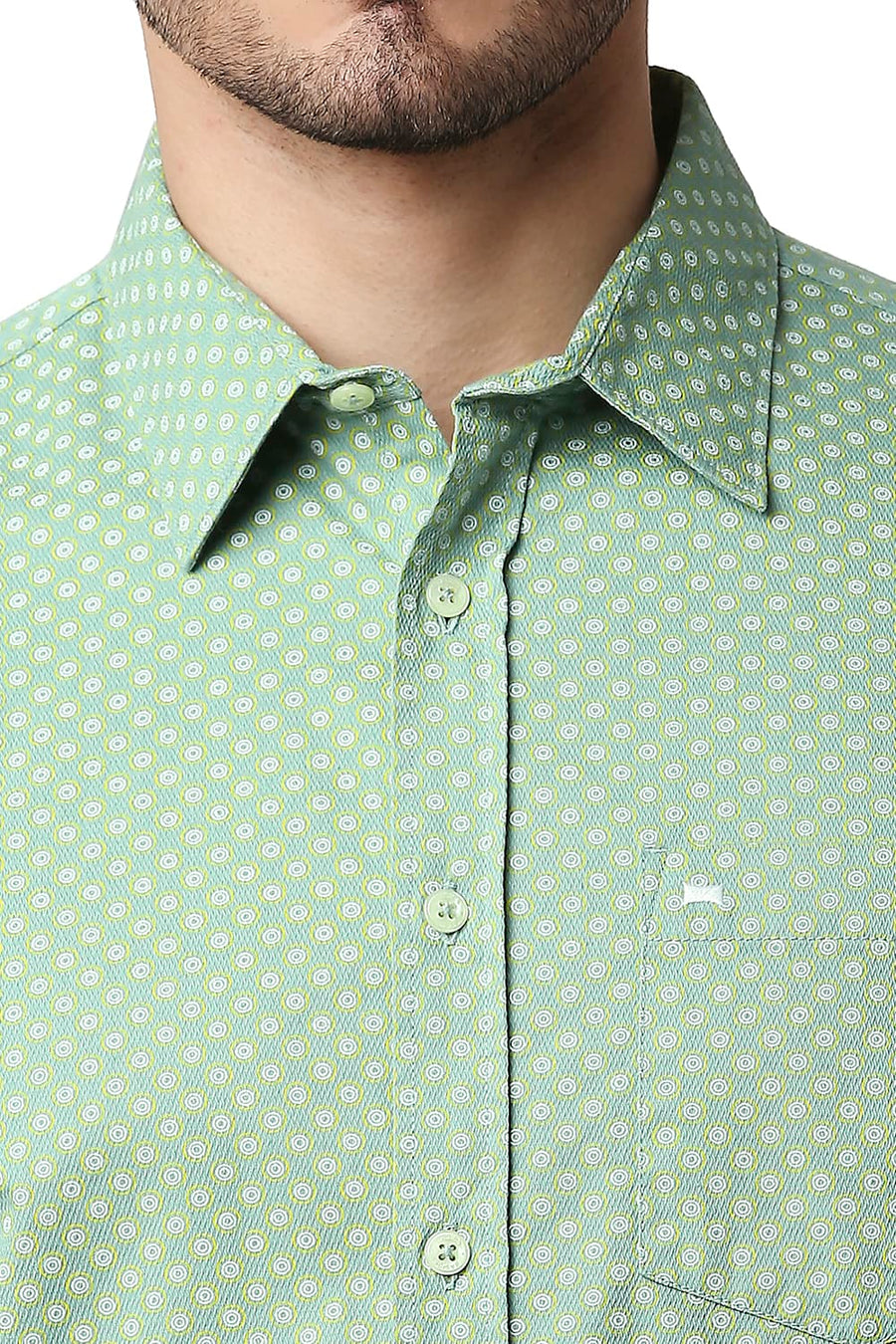 BASICS SLIM FIT GRANITE GREEN DOBBY PRINTED SHIRT