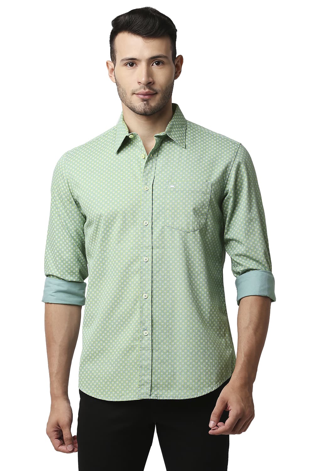 BASICS SLIM FIT DOBBY PRINTED SHIRT