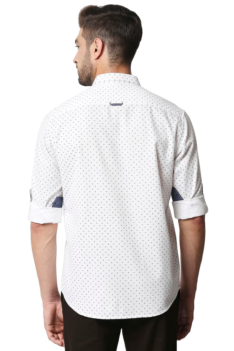 BASICS SLIM FIT SNOW WHITE DOBBY PRINTED SHIRT