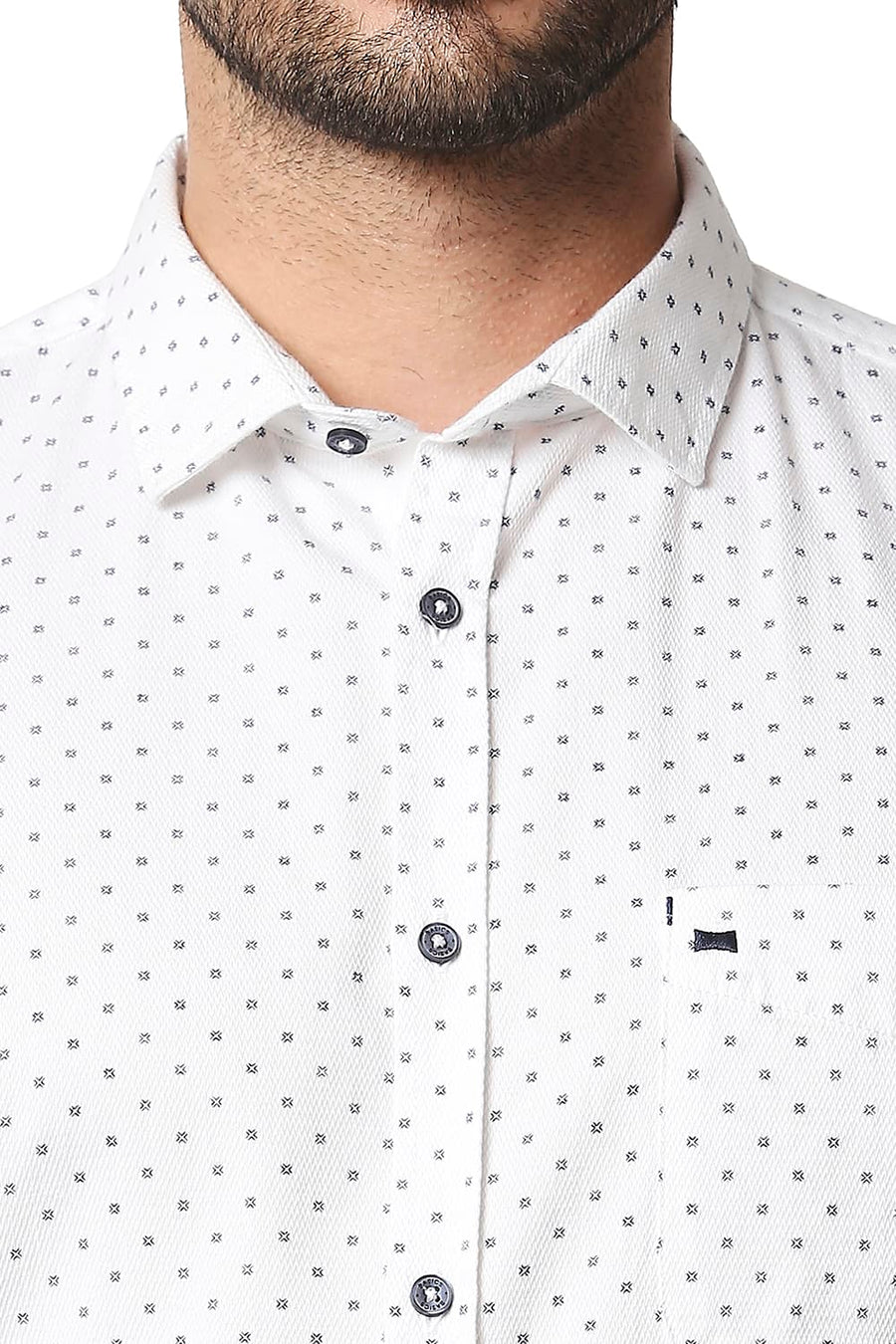 BASICS SLIM FIT SNOW WHITE DOBBY PRINTED SHIRT