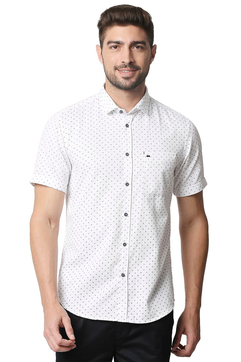 BASICS SLIM FIT DOBBY PRINTED SHIRT