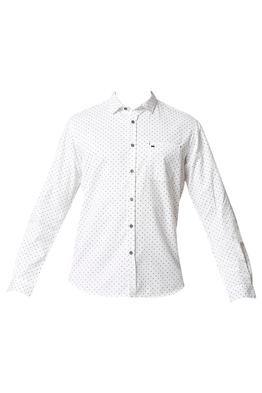 BASICS SLIM FIT SNOW WHITE DOBBY PRINTED SHIRT