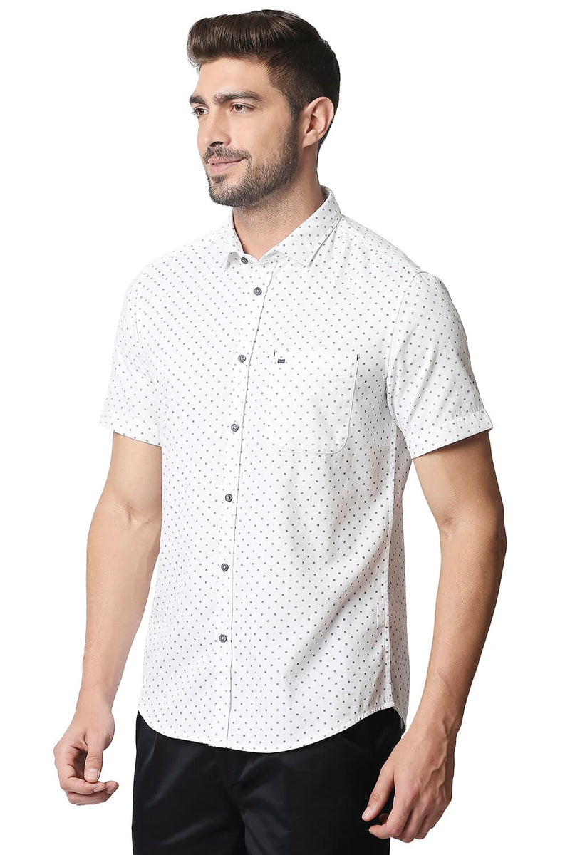 BASICS SLIM FIT DOBBY PRINTED HALFSLEEVES SHIRT