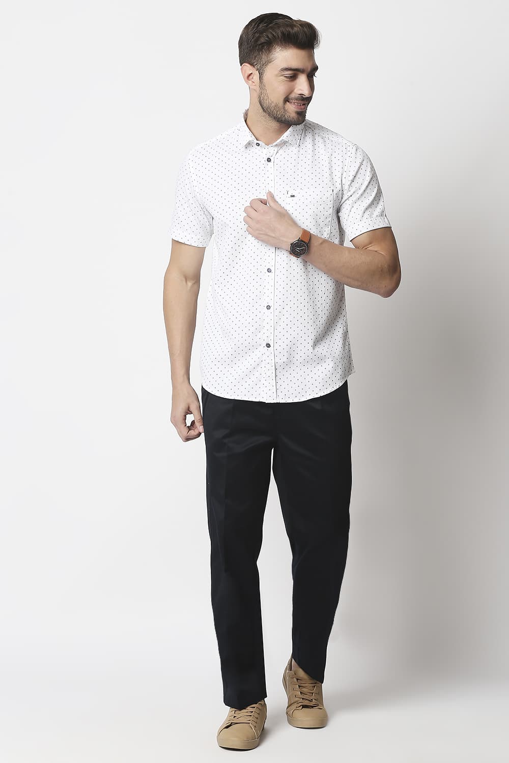 Slim Fit Dobby Printed Halfsleeves Shirt