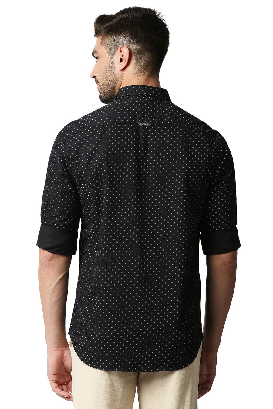BASICS SLIM FIT ANTHRACITE BLACK DOBBY PRINTED SHIRT