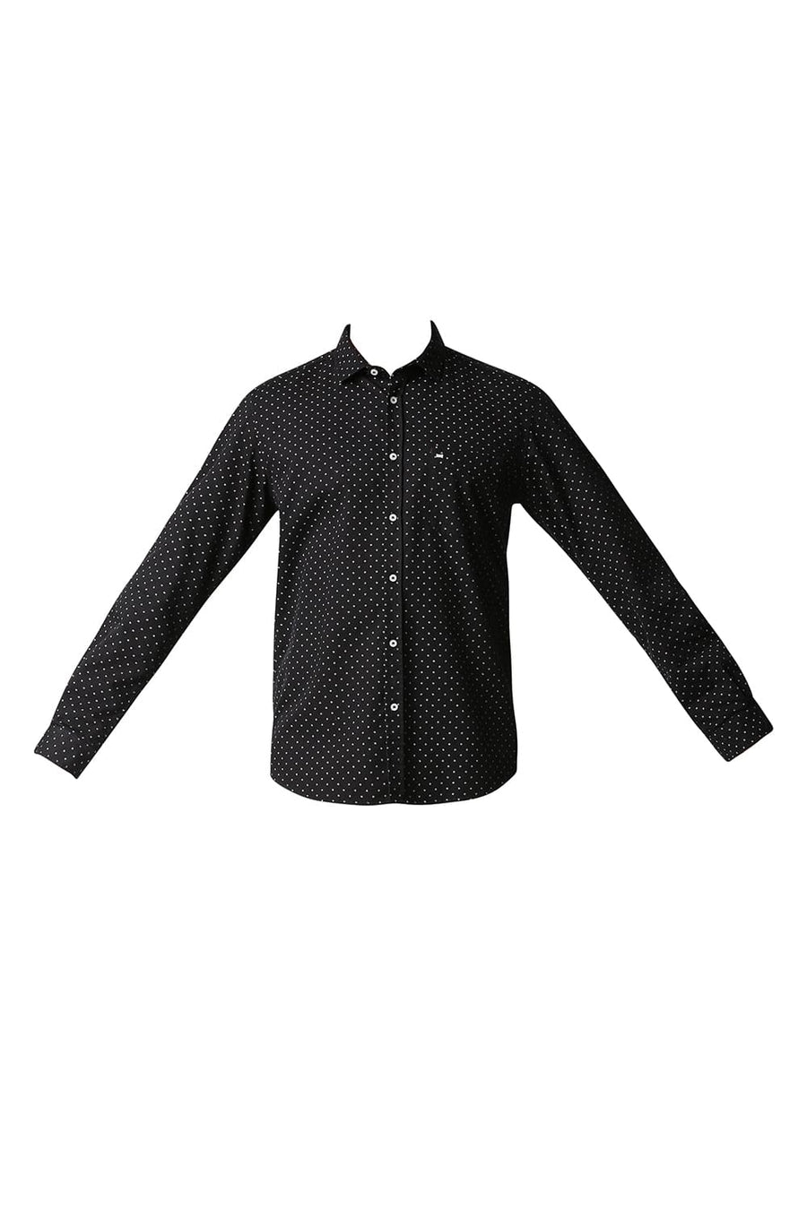 BASICS SLIM FIT ANTHRACITE BLACK DOBBY PRINTED SHIRT