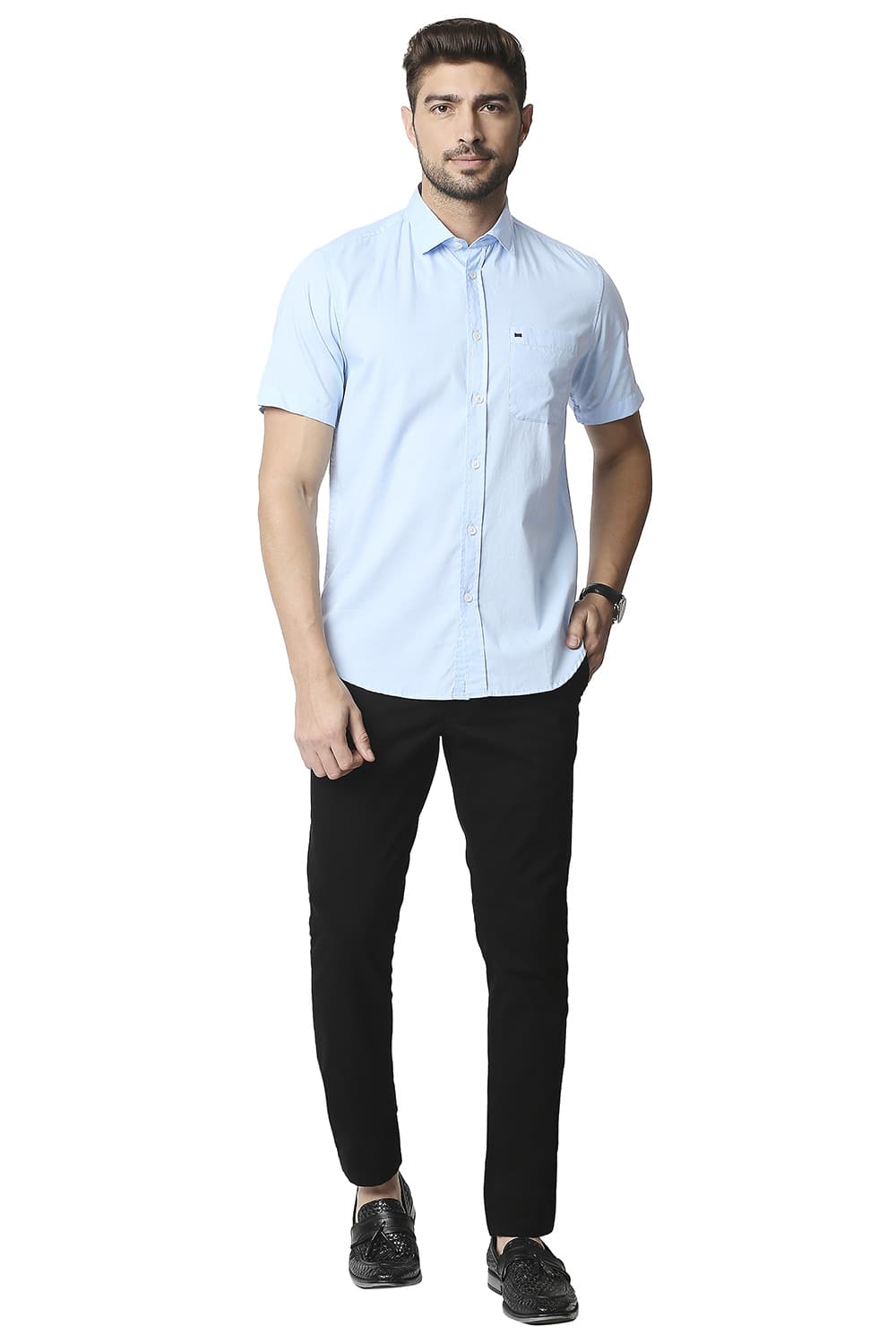 BASICS SLIM FIT OXFORD HALFSLEEVES SHIRT