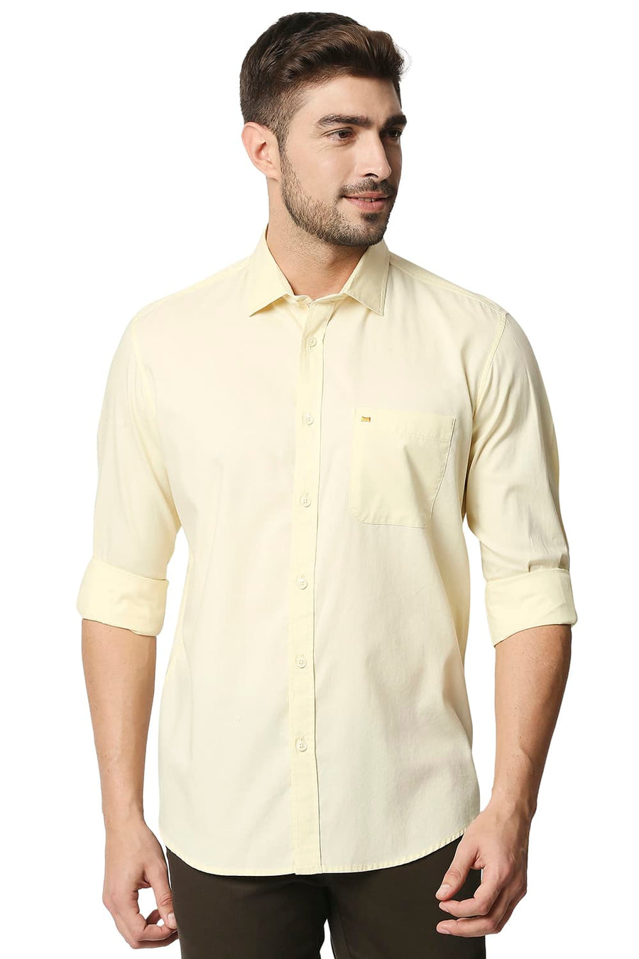 BASICS SLIM FIT ANISE FLOWER YELLOW OXFORD SHIRT