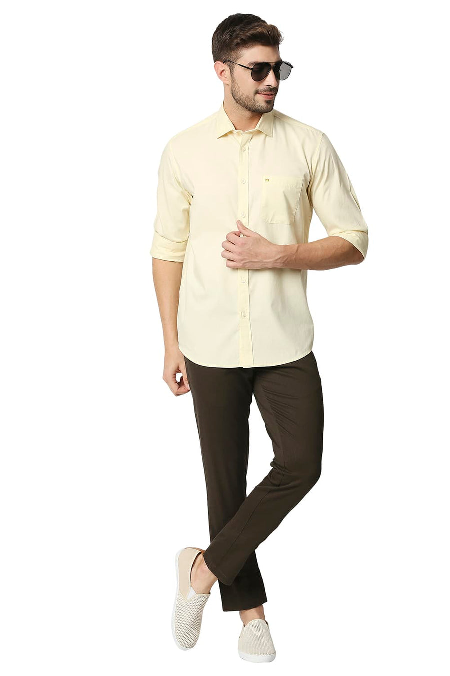 BASICS SLIM FIT ANISE FLOWER YELLOW OXFORD SHIRT