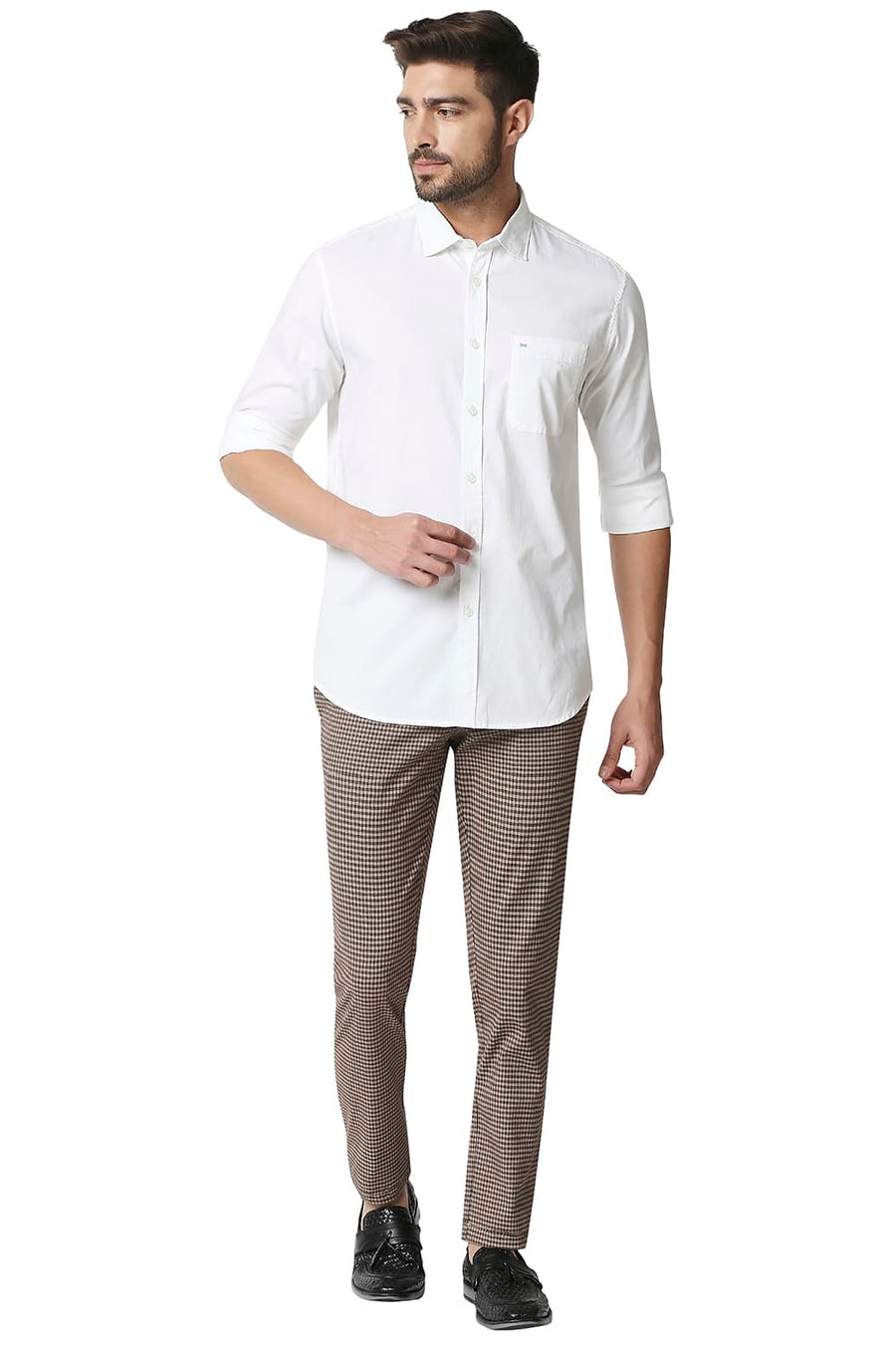 BASICS SLIM FIT BRIGHT WHITE OXFORD SHIRT