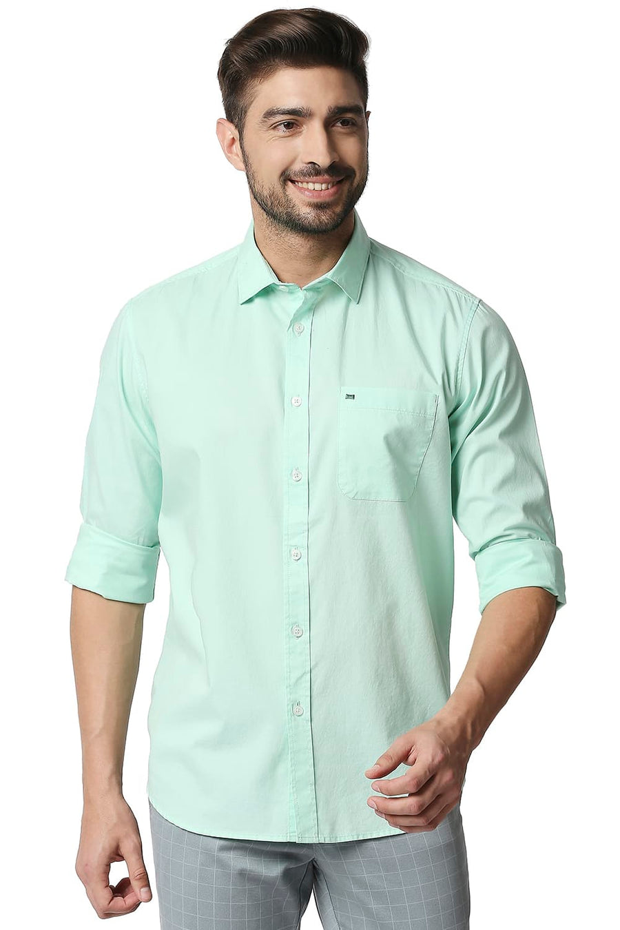 BASICS SLIM FIT BROOK GREEN OXFORD SHIRT