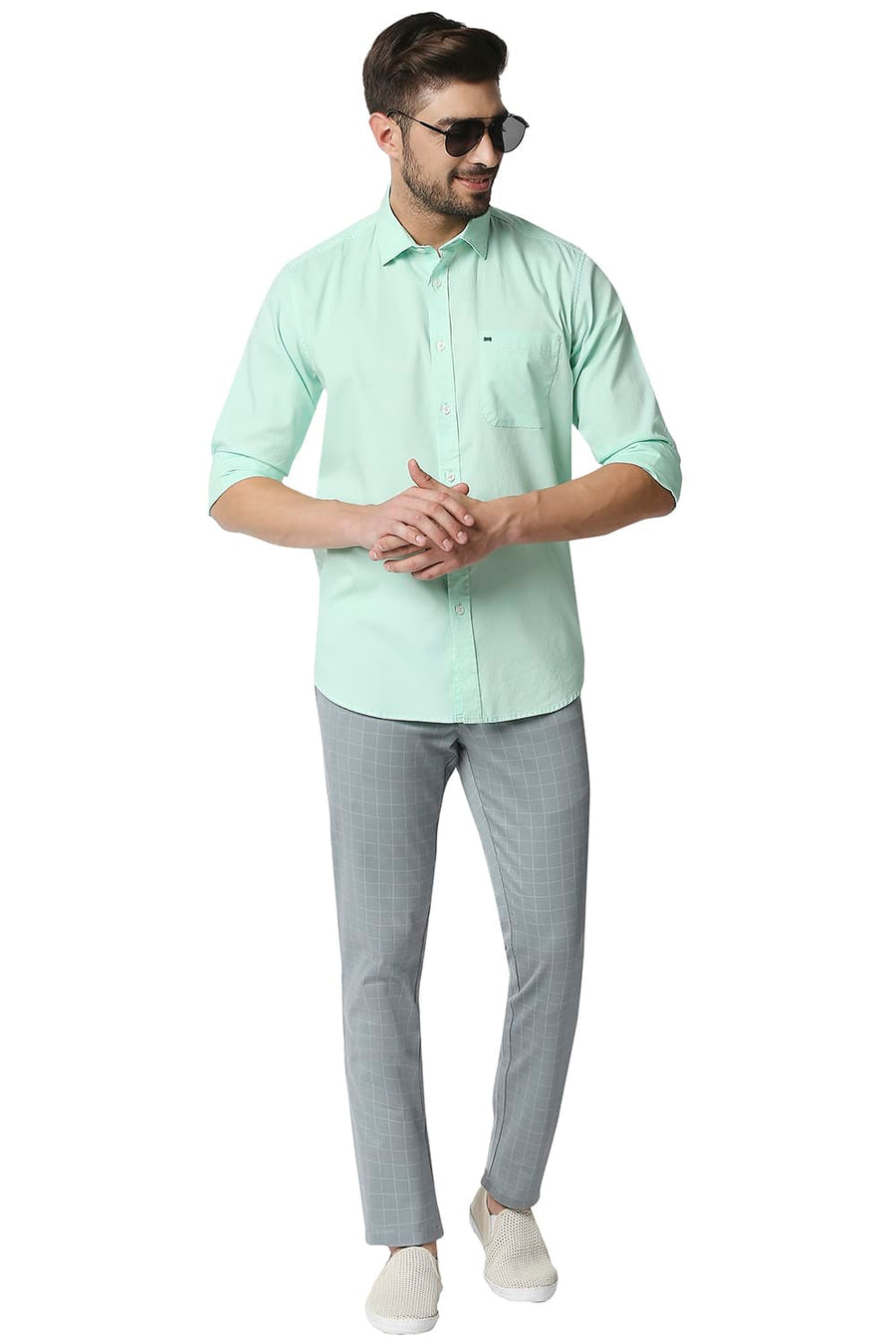 BASICS SLIM FIT BROOK GREEN OXFORD SHIRT