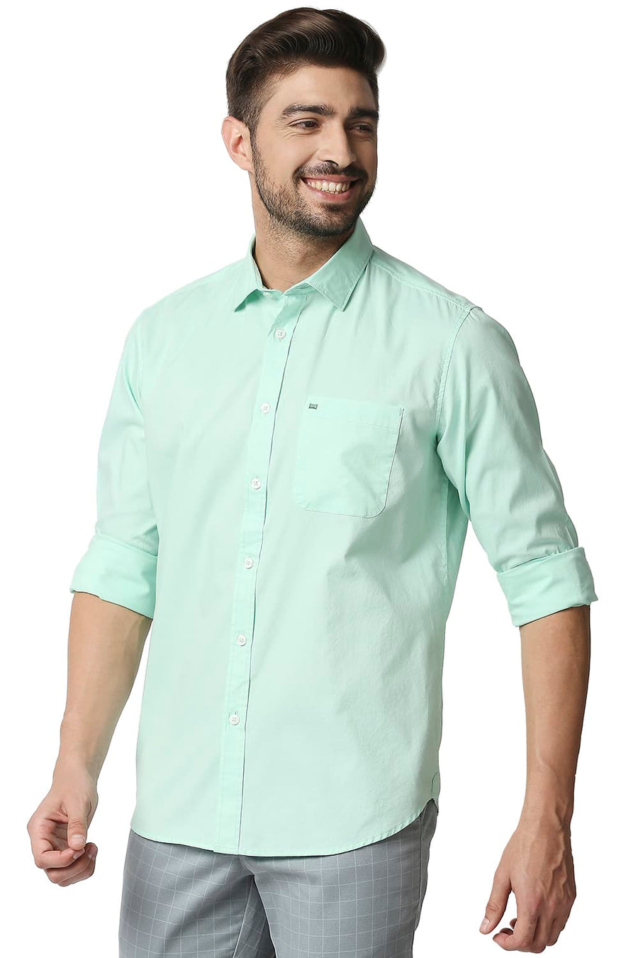 BASICS SLIM FIT BROOK GREEN OXFORD SHIRT