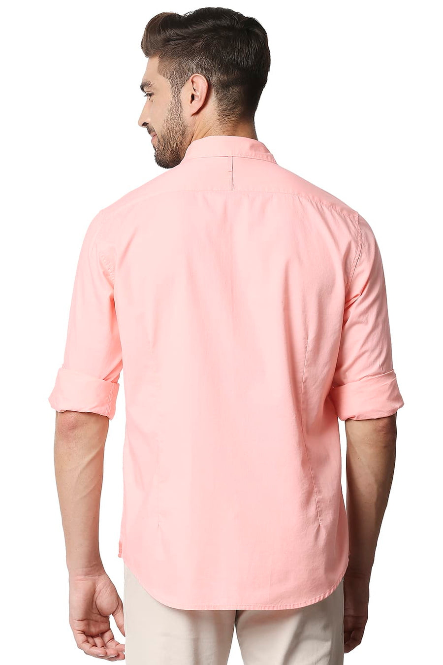 BASICS SLIM FIT PEACH BUD INK OXFORD SHIRT
