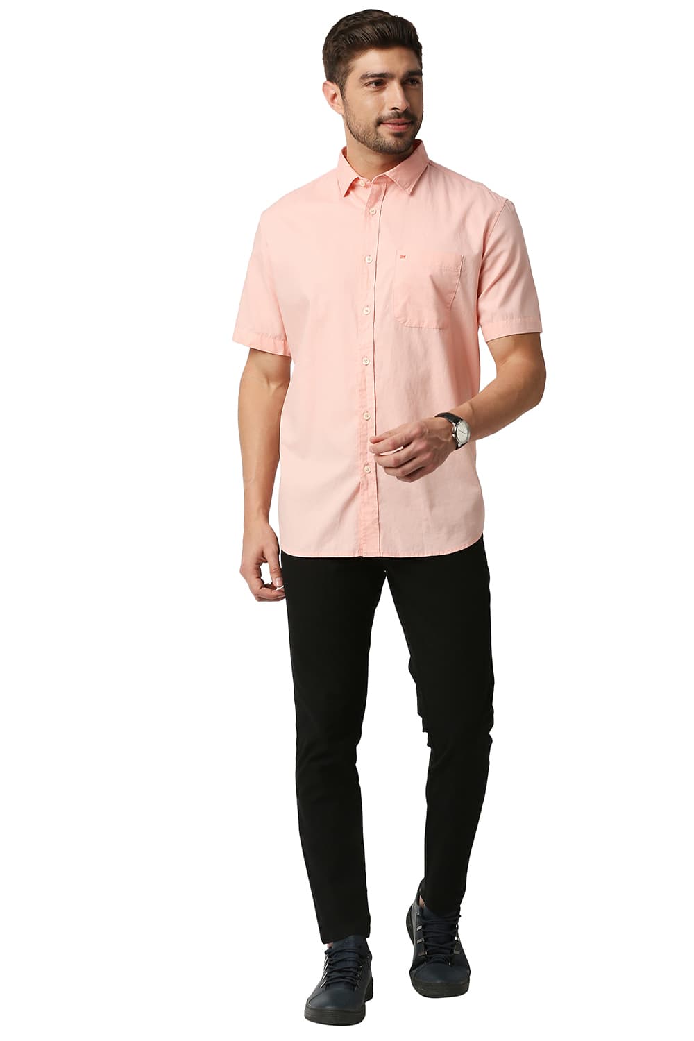 BASICS SLIM FIT OXFORD HALFSLEEVES SHIRT