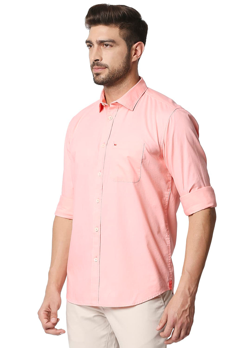 BASICS SLIM FIT PEACH BUD INK OXFORD SHIRT