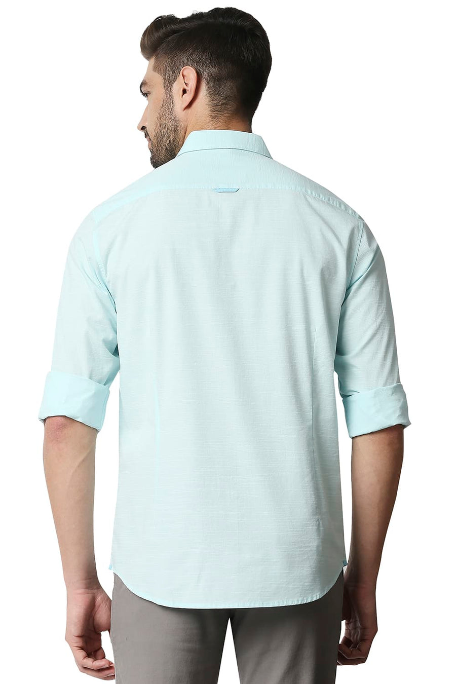 BASICS SLIM FIT AQUA PLUME SLUB SHIRT