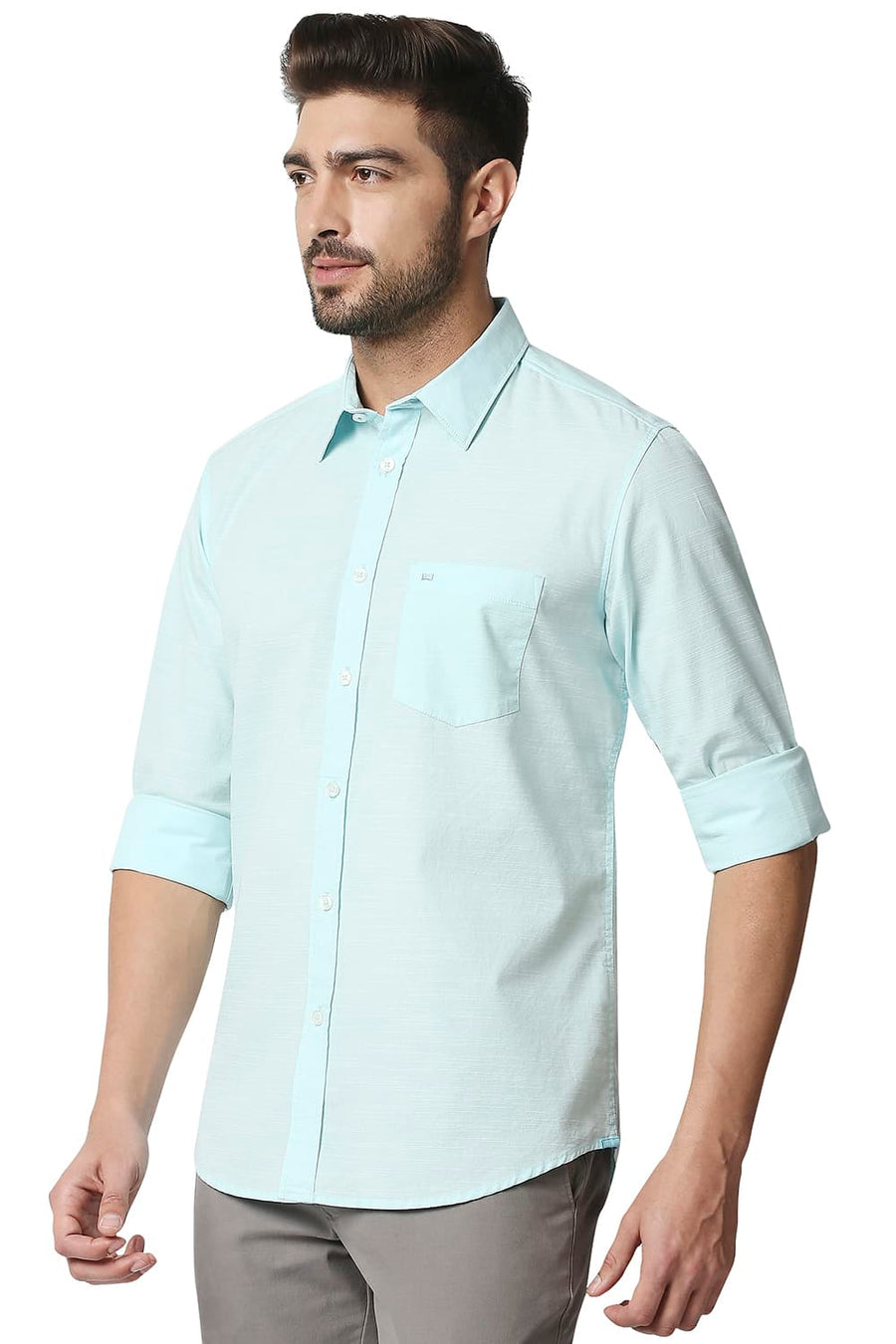 BASICS SLIM FIT AQUA PLUME SLUB SHIRT