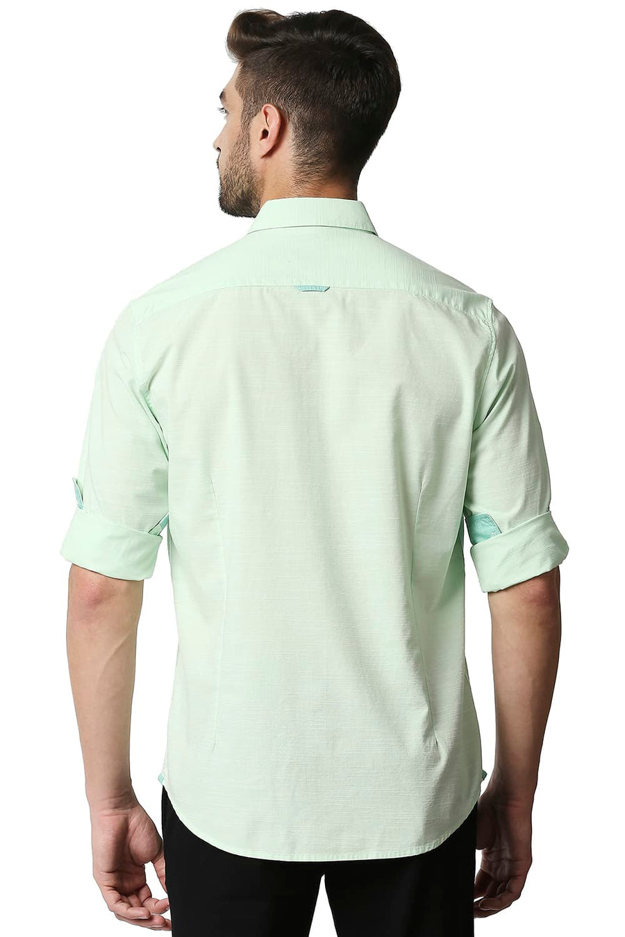 BASICS SLIM FIT PATINA GREEN SLUB SHIRT