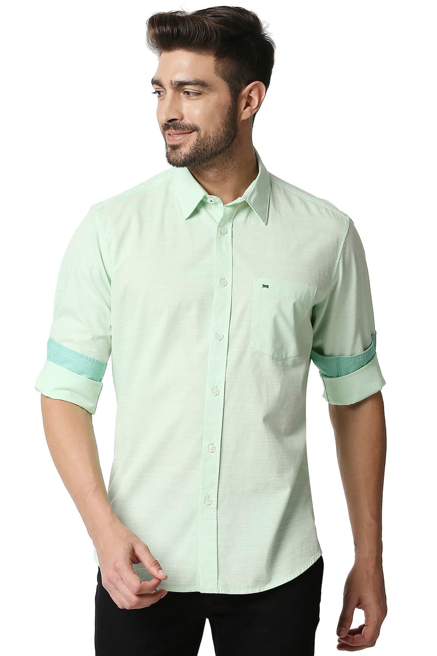 BASICS SLIM FIT PATINA GREEN SLUB SHIRT