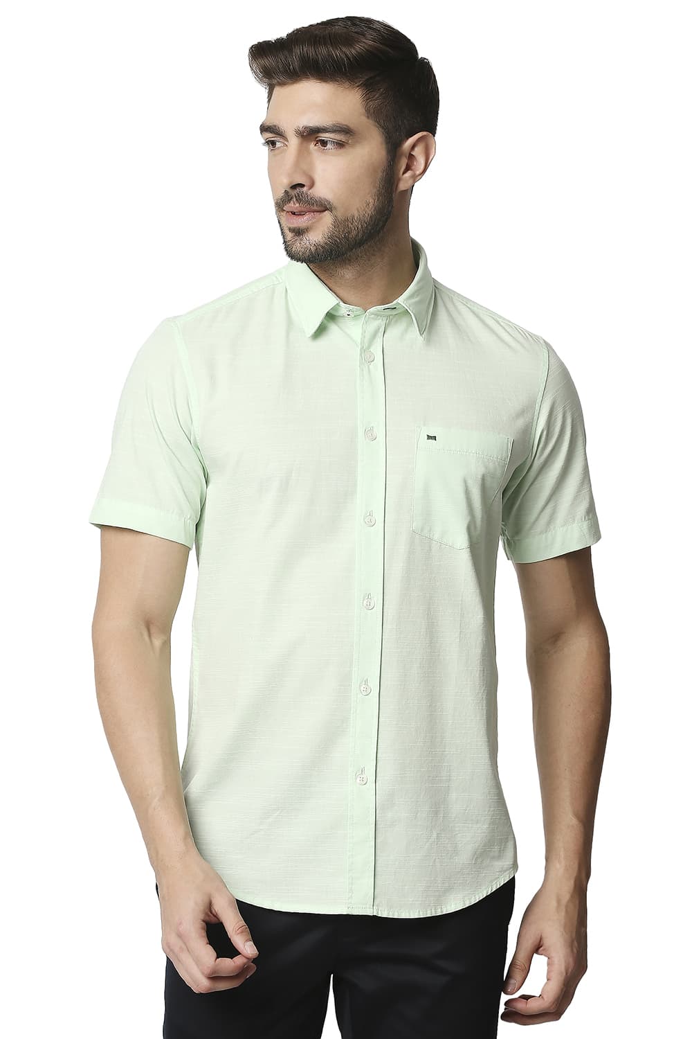 BASICS SLIM FIT SLUB HALFSLEEVES SHIRT